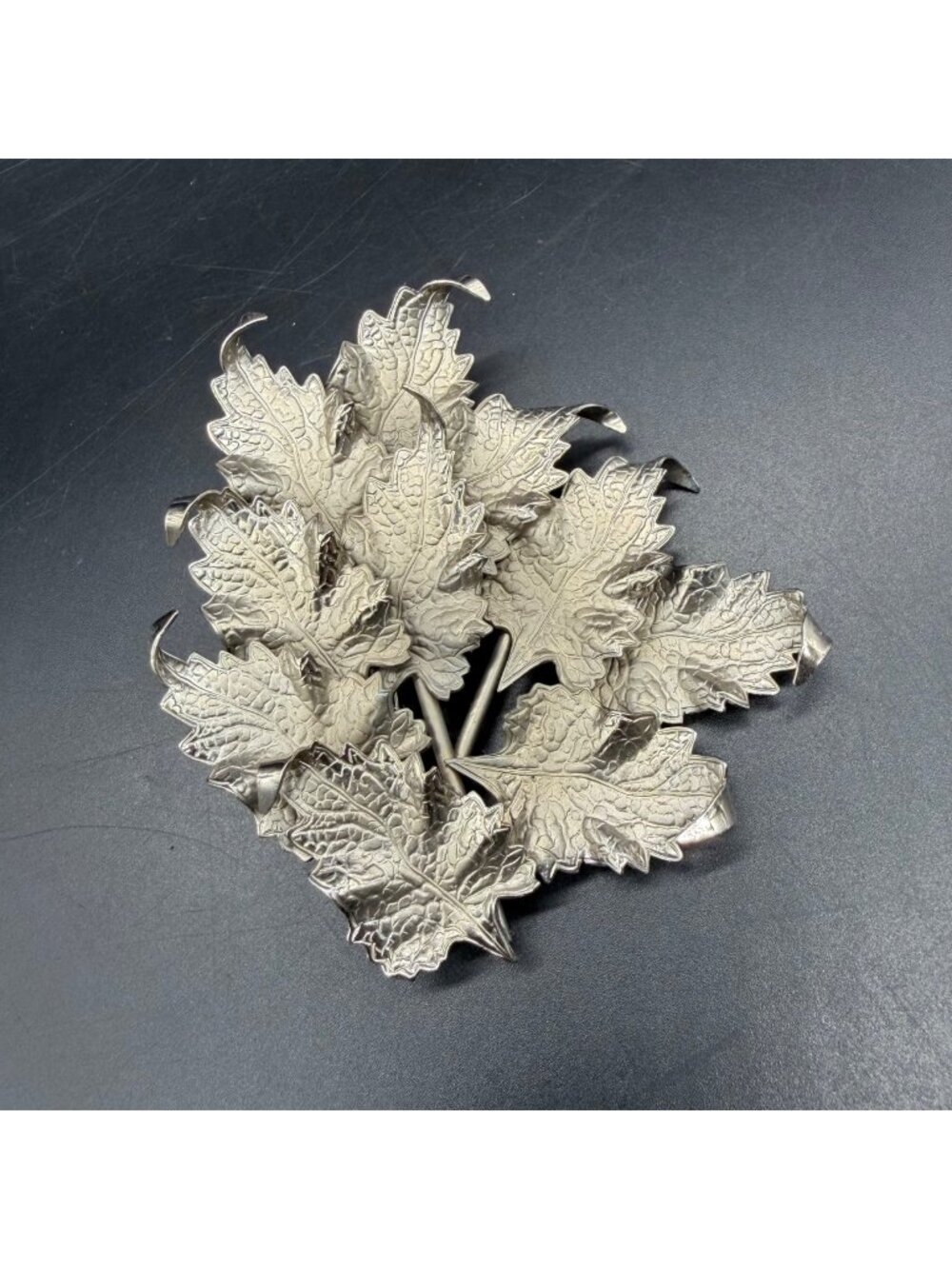 Leaf Brooch Pin Silver Tone Autumn Large Statement Fall Jewelry Vintage